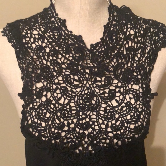 Nella Fantasia black top with crochet yoke, medium - Picture 3 of 6